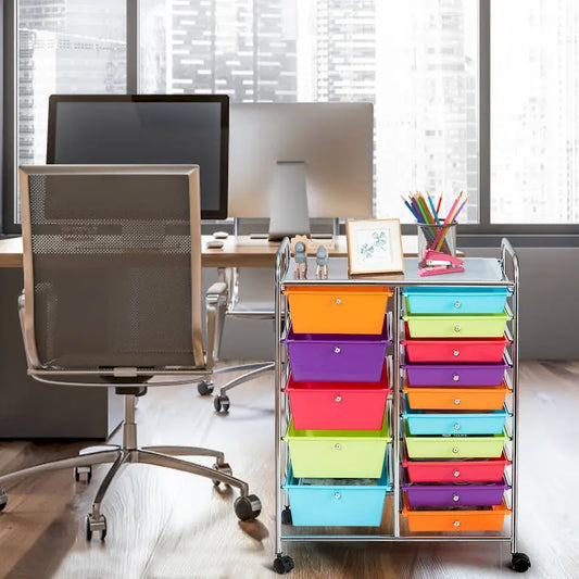 15-drawer Utility Organizer Rolling Cart with Wheels