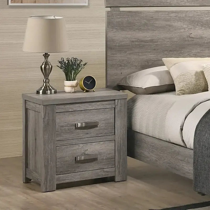 Contemporary Weathered Gray Wood Bedroom Set – Panel Bed, Dresser, Mirror & Nightstand