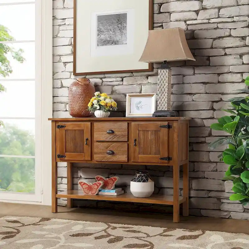 48 Solid Wood Sideboard Console Table with 2 Drawers and Cabinets and Bottom Shelf - N/A