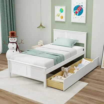 Twin/Full Size Wooden Bed Frame w/ 2 Storage Drawers & Under-bed