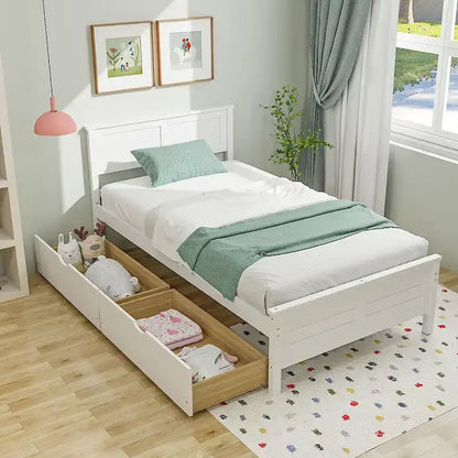 Twin/Full Size Wooden Bed Frame w/ 2 Storage Drawers & Under-bed