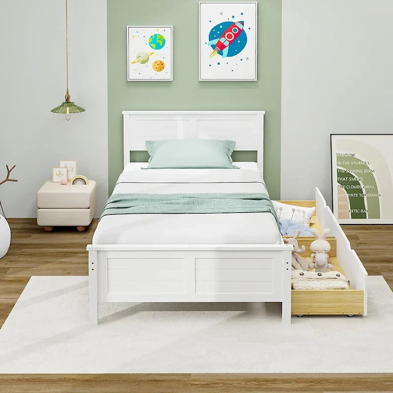 Twin/Full Size Wooden Bed Frame w/ 2 Storage Drawers & Under-bed