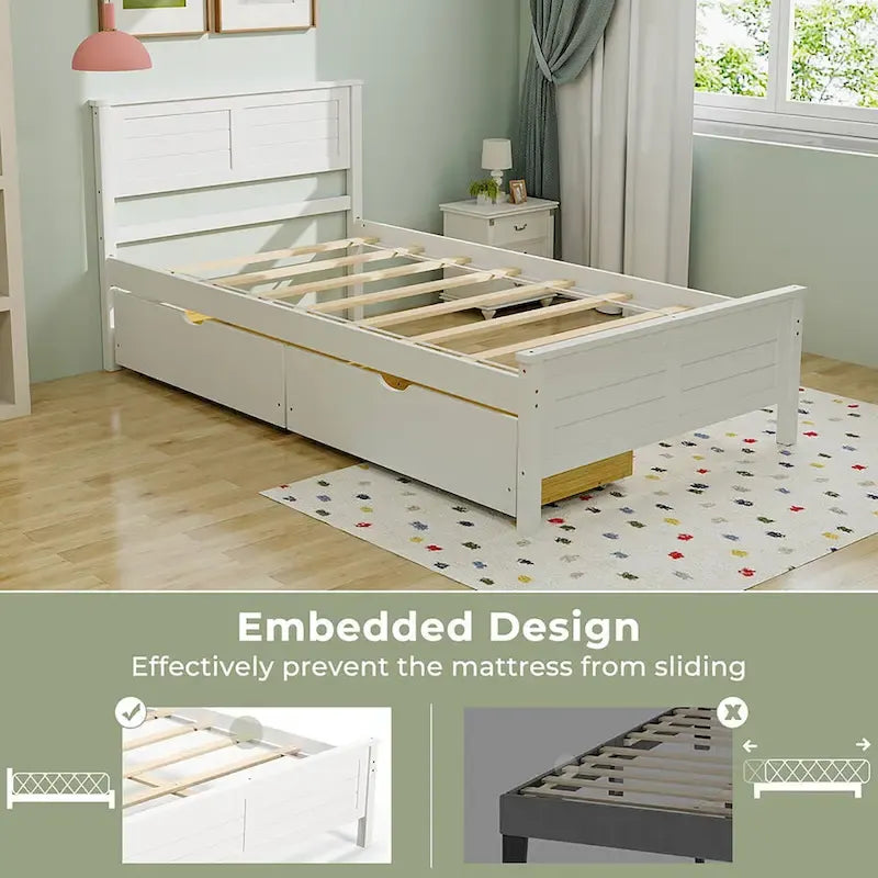 Twin/Full Size Wooden Bed Frame w/ 2 Storage Drawers & Under-bed