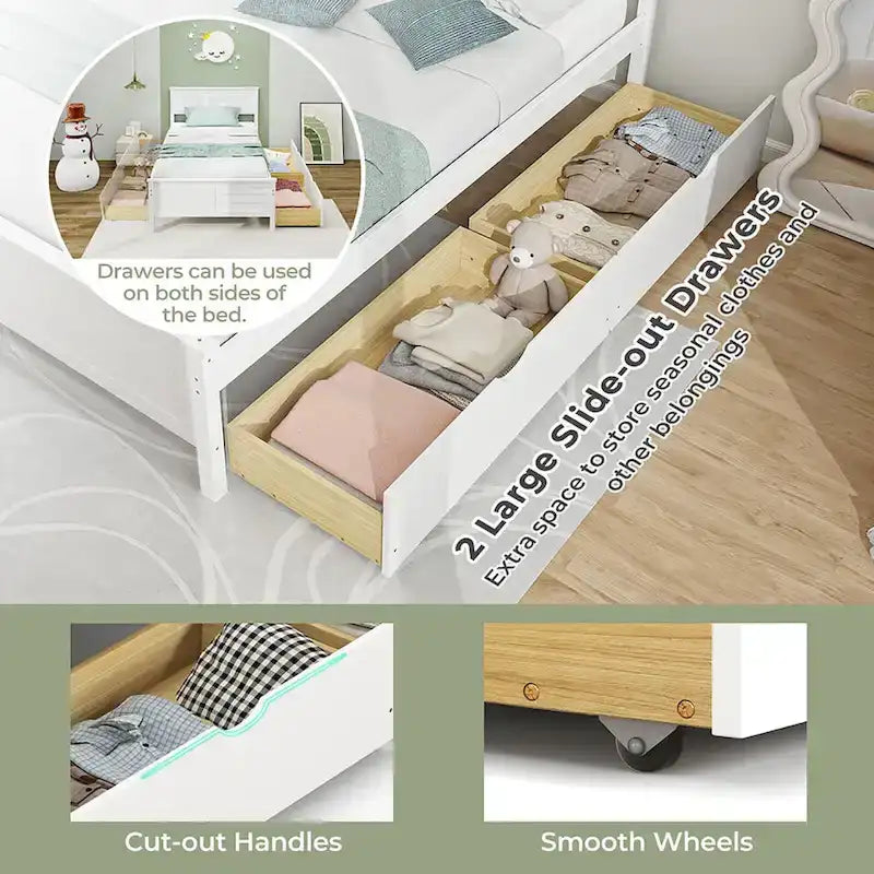 Twin/Full Size Wooden Bed Frame w/ 2 Storage Drawers & Under-bed