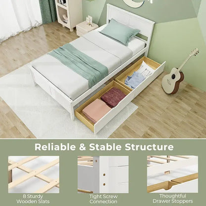 Twin/Full Size Wooden Bed Frame w/ 2 Storage Drawers & Under-bed