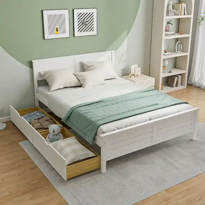 Twin/Full Size Wooden Bed Frame w/ 2 Storage Drawers & Under-bed
