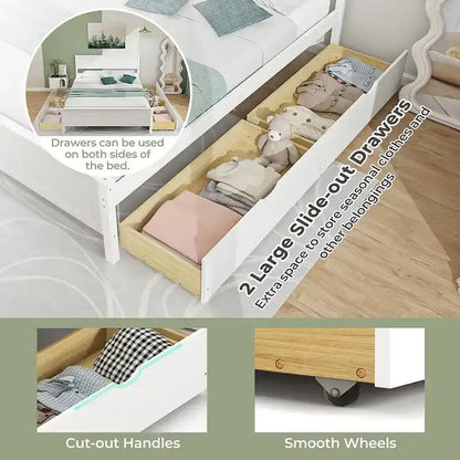 Twin/Full Size Wooden Bed Frame w/ 2 Storage Drawers & Under-bed