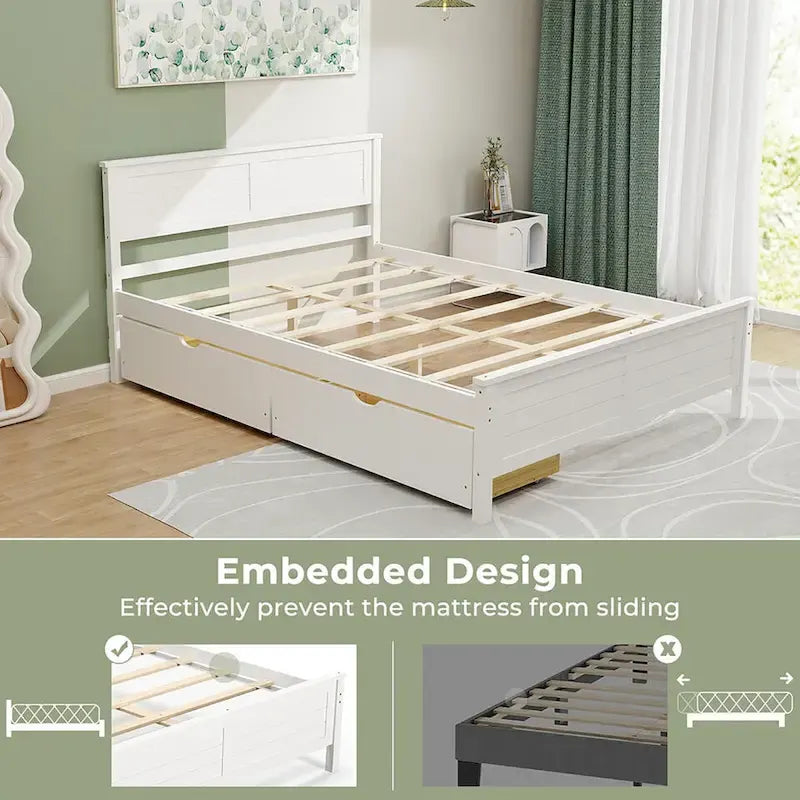 Twin/Full Size Wooden Bed Frame w/ 2 Storage Drawers & Under-bed
