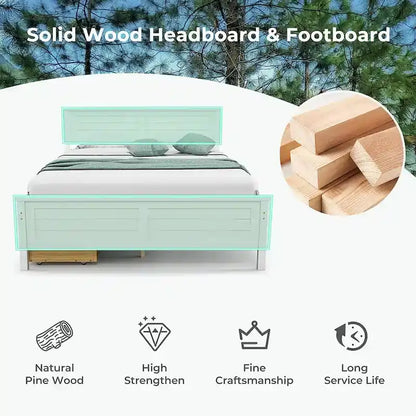 Twin/Full Size Wooden Bed Frame w/ 2 Storage Drawers & Under-bed