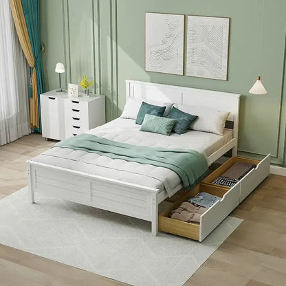 Twin/Full Size Wooden Bed Frame w/ 2 Storage Drawers & Under-bed