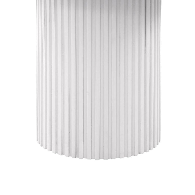 Round Dining Table with Reeded Base, White Sintered Stone 53 Inch