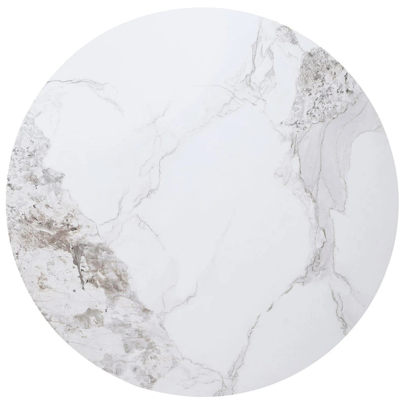 Round Dining Table with Reeded Base, White Sintered Stone 53 Inch