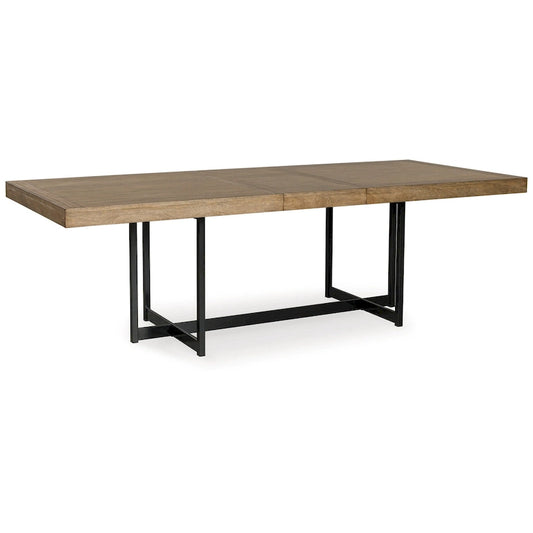  Dining Table, Extension Leaf, Rectangular Brown Wood 80-98 Inch