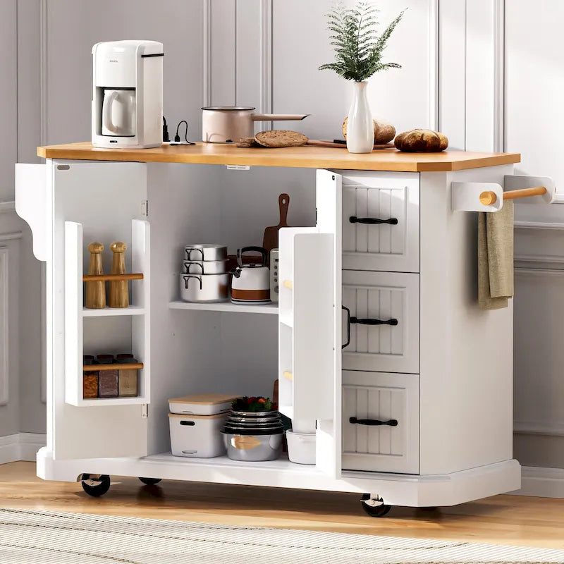 56 Inch Kitchen Island With Rubber Wood Veneer Drop Leaf(no include stool)