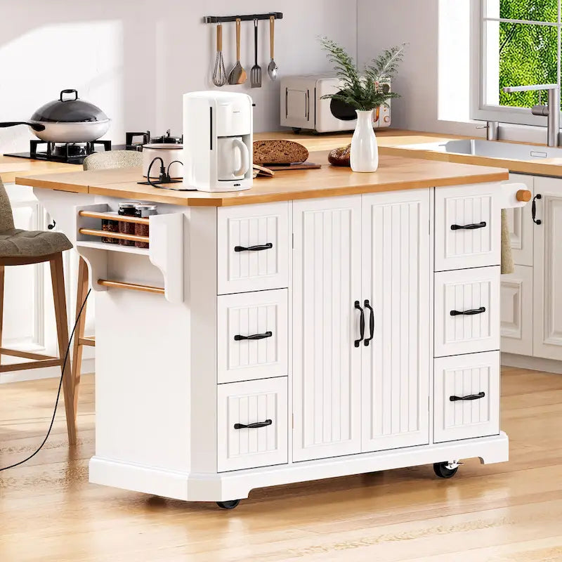 56 Inch Kitchen Island With Rubber Wood Veneer Drop Leaf(no include stool)