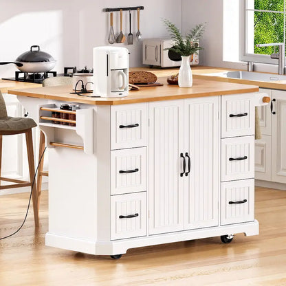 56 Inch Kitchen Island With Rubber Wood Veneer Drop Leaf(no include stool)