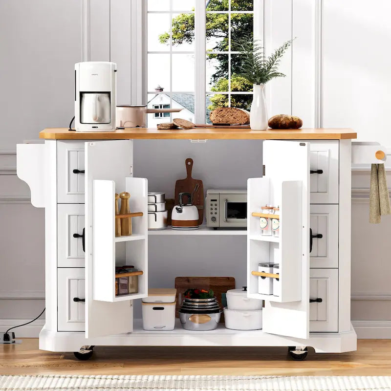 56 Inch Kitchen Island With Rubber Wood Veneer Drop Leaf(no include stool)