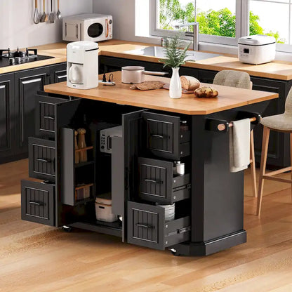 56 Inch Kitchen Island With Rubber Wood Veneer Drop Leaf(no include stool)