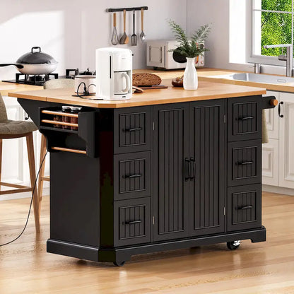 56 Inch Kitchen Island With Rubber Wood Veneer Drop Leaf(no include stool)