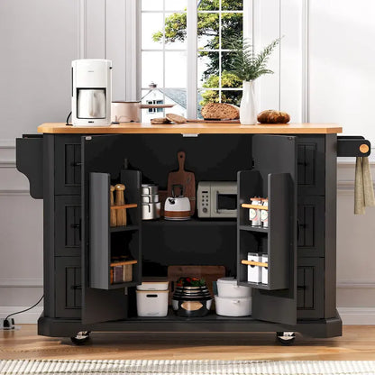 56 Inch Kitchen Island With Rubber Wood Veneer Drop Leaf(no include stool)