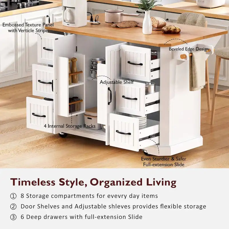 56 Inch Kitchen Island With Rubber Wood Veneer Drop Leaf(no include stool)