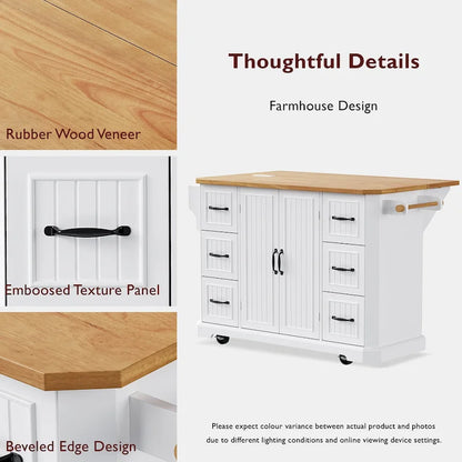 56 Inch Kitchen Island With Rubber Wood Veneer Drop Leaf(no include stool)