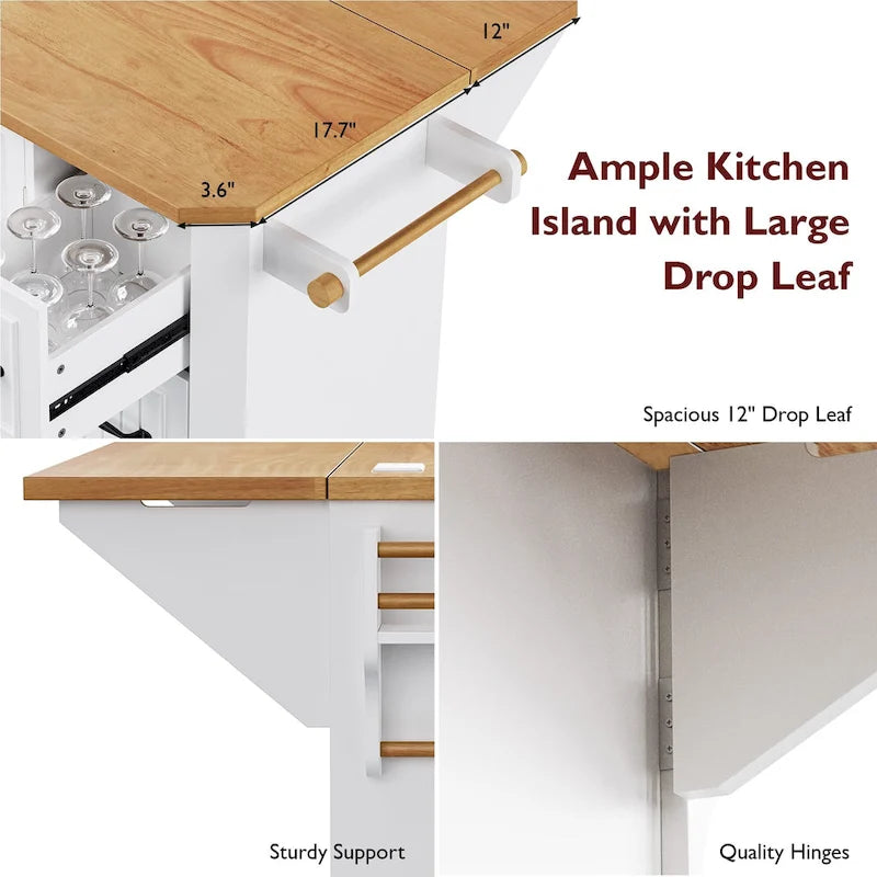 56 Inch Kitchen Island With Rubber Wood Veneer Drop Leaf(no include stool)