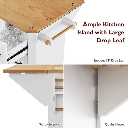 56 Inch Kitchen Island With Rubber Wood Veneer Drop Leaf(no include stool)