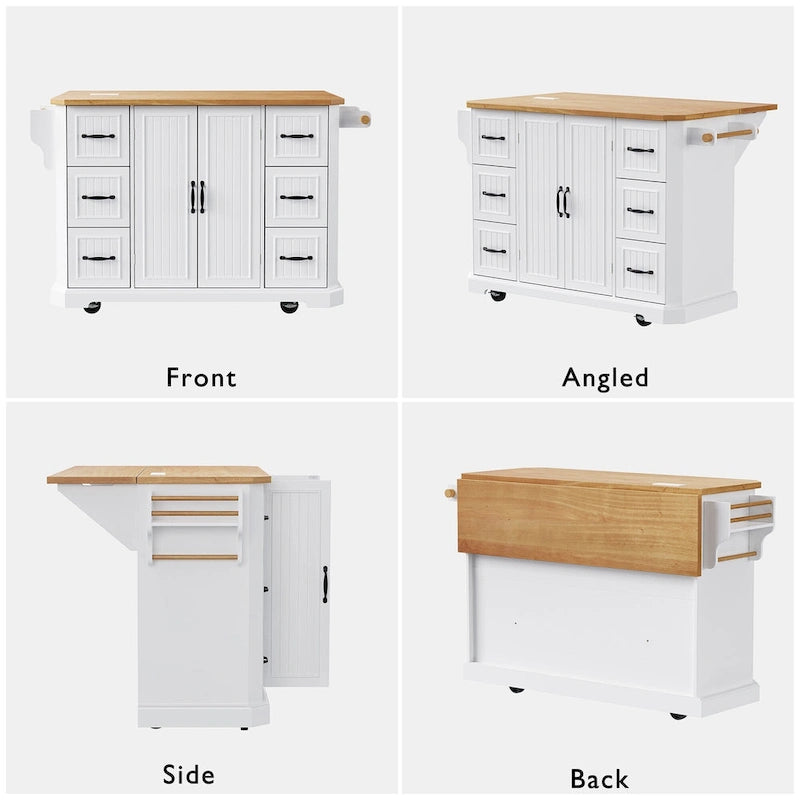 56 Inch Kitchen Island With Rubber Wood Veneer Drop Leaf(no include stool)