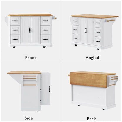 56 Inch Kitchen Island With Rubber Wood Veneer Drop Leaf(no include stool)