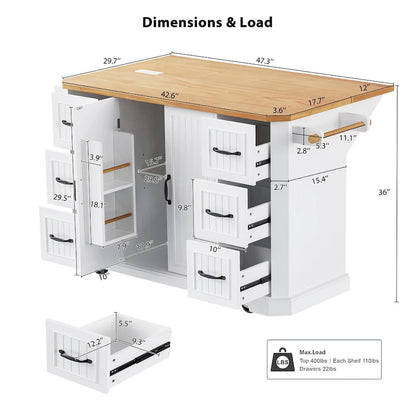 56 Inch Kitchen Island With Rubber Wood Veneer Drop Leaf(no include stool)