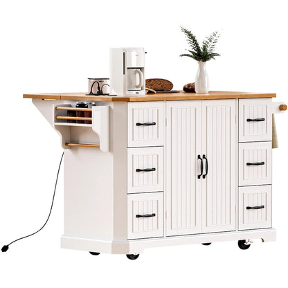 56 Inch Kitchen Island With Rubber Wood Veneer Drop Leaf(no include stool)