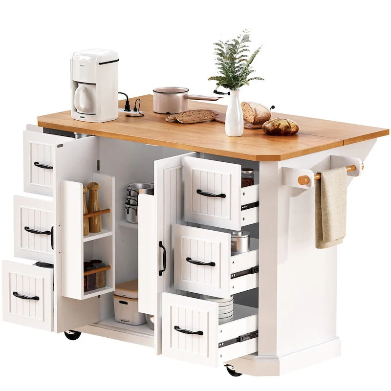 56 Inch Kitchen Island With Rubber Wood Veneer Drop Leaf(no include stool)