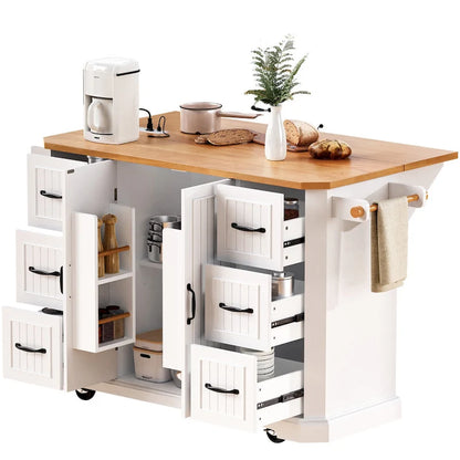 56 Inch Kitchen Island With Rubber Wood Veneer Drop Leaf(no include stool)