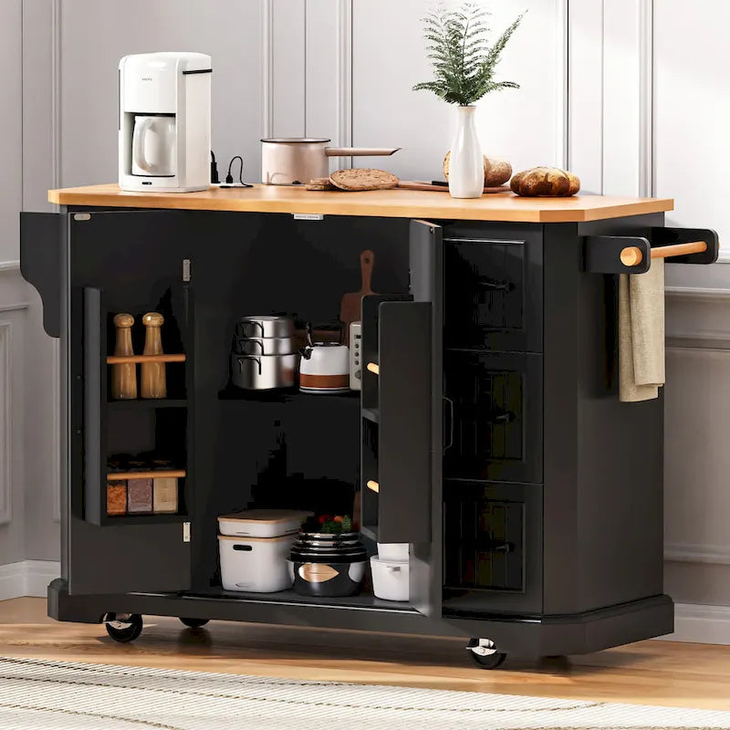56 Inch Kitchen Island With Rubber Wood Veneer Drop Leaf(no include stool)