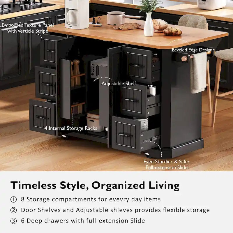 56 Inch Kitchen Island With Rubber Wood Veneer Drop Leaf(no include stool)