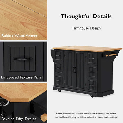 56 Inch Kitchen Island With Rubber Wood Veneer Drop Leaf(no include stool)