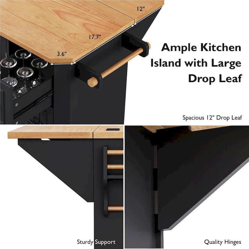 56 Inch Kitchen Island With Rubber Wood Veneer Drop Leaf(no include stool)