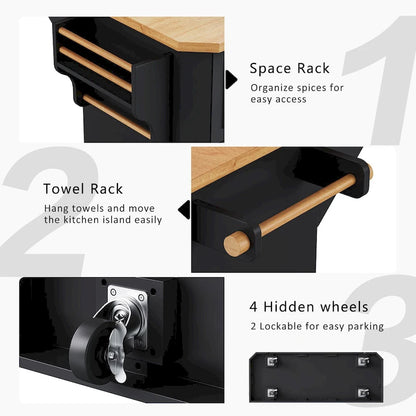 56 Inch Kitchen Island With Rubber Wood Veneer Drop Leaf(no include stool)