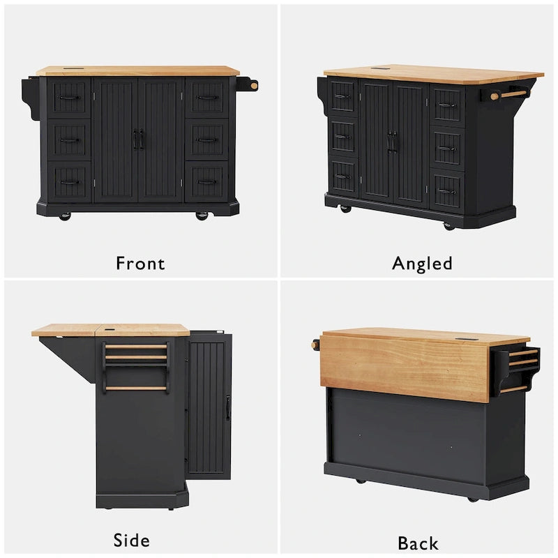 56 Inch Kitchen Island With Rubber Wood Veneer Drop Leaf(no include stool)