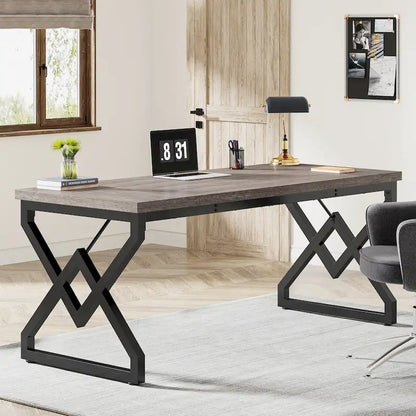 63-inch Executive Desk with Metal Frame, Modern Office Computer Desk for Home Office