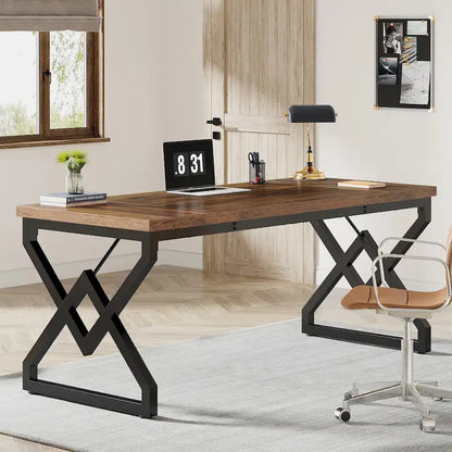 63-inch Executive Desk with Metal Frame, Modern Office Computer Desk for Home Office