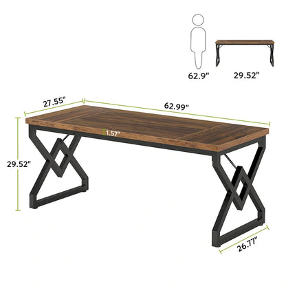 63-inch Executive Desk with Metal Frame, Modern Office Computer Desk for Home Office