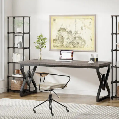 63-inch Executive Desk with Metal Frame, Modern Office Computer Desk for Home Office