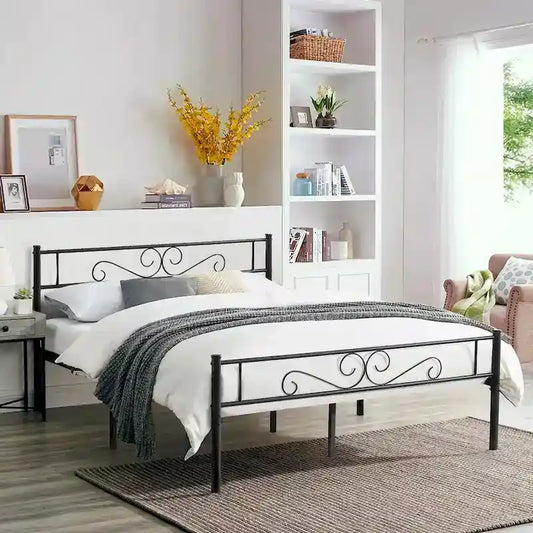 Modern Platform Bed Frame with Premium Graceful Scroll Headboard Twin/Full/Queen
