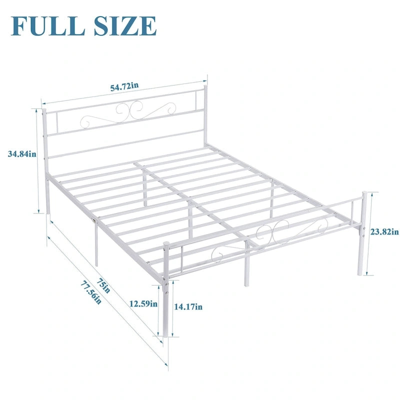 Modern Platform Bed Frame with Premium Graceful Scroll Headboard Twin/Full/Queen