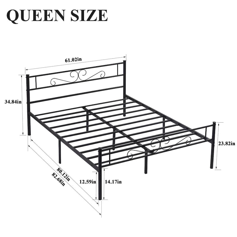Modern Platform Bed Frame with Premium Graceful Scroll Headboard Twin/Full/Queen