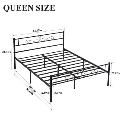 Modern Platform Bed Frame with Premium Graceful Scroll Headboard Twin/Full/Queen
