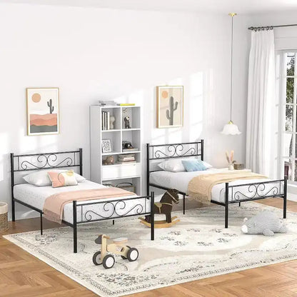 Modern Platform Bed Frame with Premium Graceful Scroll Headboard Twin/Full/Queen