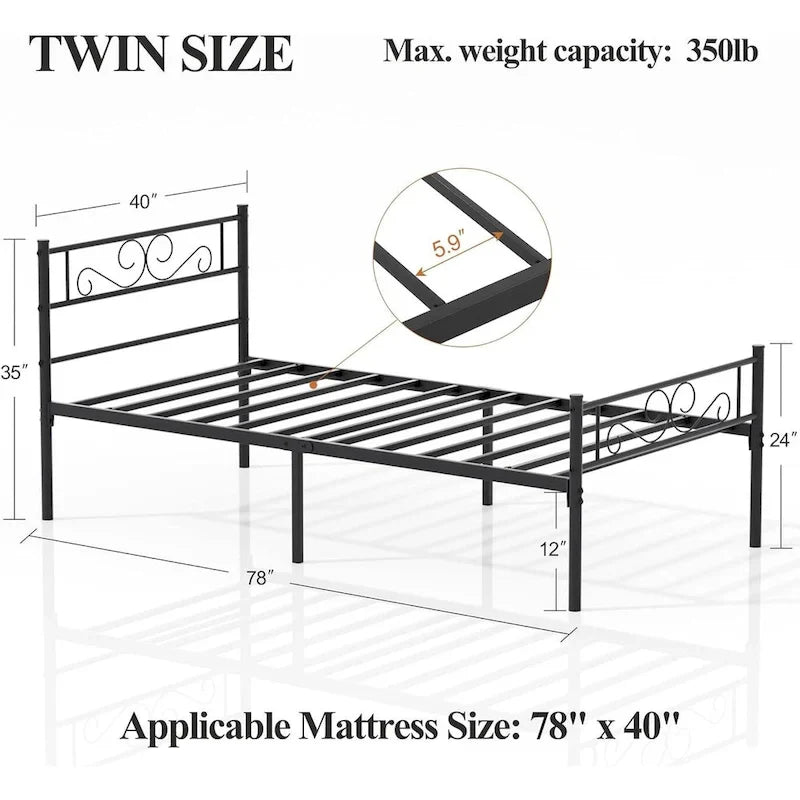 Modern Platform Bed Frame with Premium Graceful Scroll Headboard Twin/Full/Queen